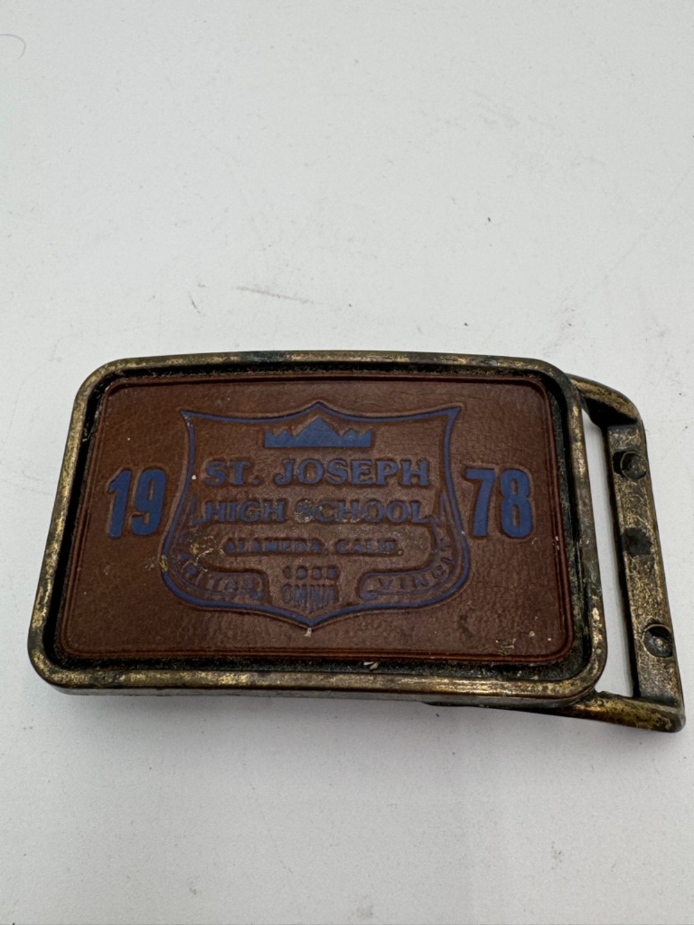 Vintage 1978 St Joseph High School Alameda CA Belt Buckle Leather